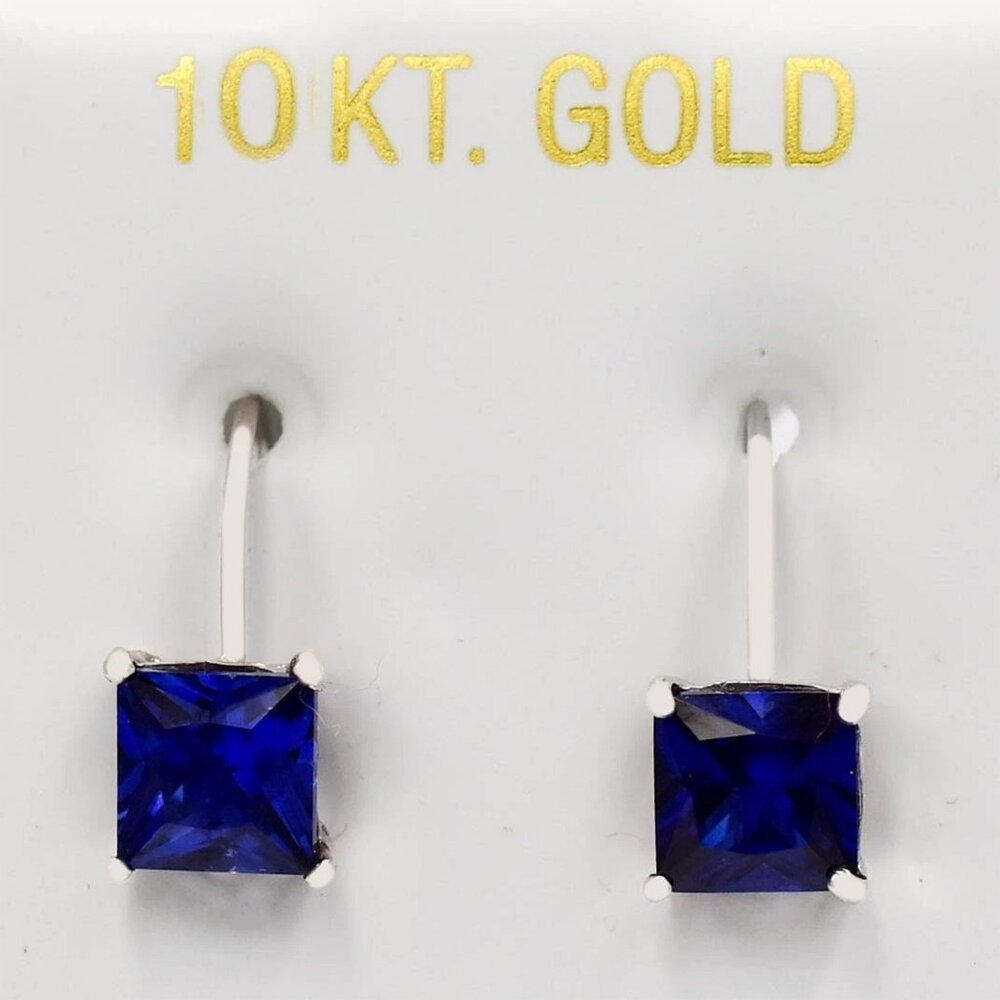 Genuine 2.24 Cts Blue Sapphire Dangling Earrings 10k White Gold